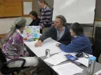 Workshop participants collaborate on a concept map on how phytoplankton impact humans