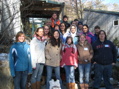 Group photo of Waterville Senior High School students on the steps of the DMC cafeteria