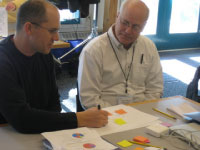 Scientists Andrew Pershing and Lawrence Mayer work out the details of their collaborative concept map