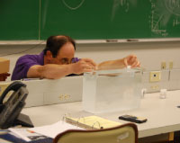 An educator takes part in the Density Lab