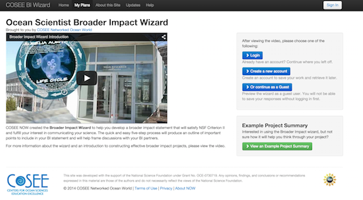 Broader Impacts Wizard home page