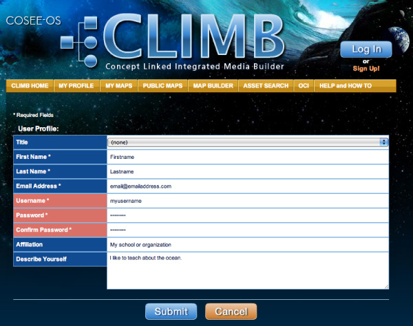 Registration page screenshot